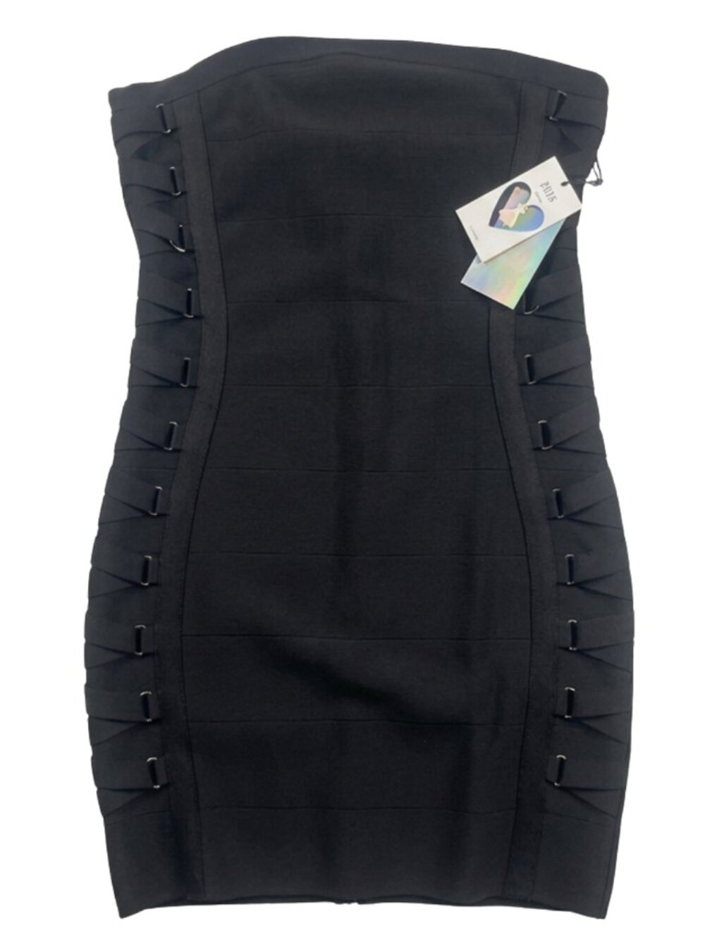 IRIS Black Strapless Bandage Bodycon Mini Dress Size Large NWT